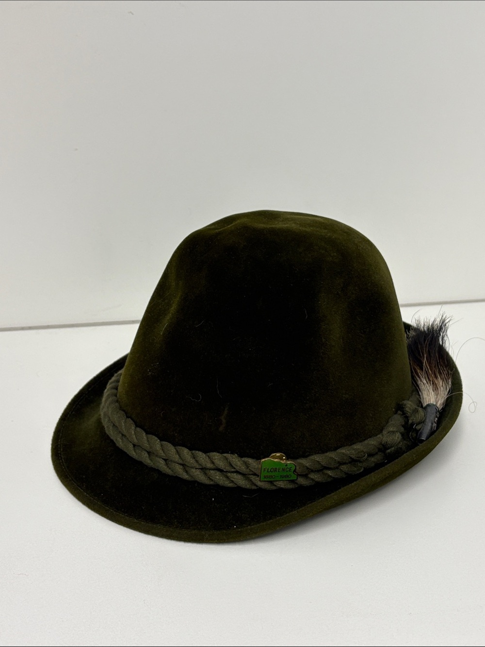 Mayser Olive Felt alpine German Hat with Feather and Pin